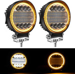 Yorkim 4.5" LED Pods, 2-Pack Off Road LED Light Bar Spot Flood Combo with Flash Strobe Fucntion Round Amber Angel Eye-Shape Work Light Fog Lights Driving Lights for Truck SUV ATV UTV